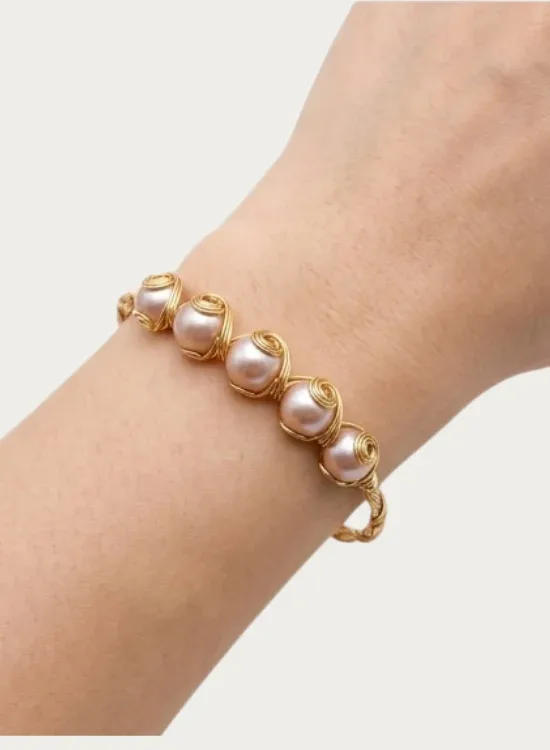Handcrafted Wire Wrapped Pink Pearl Bracelet