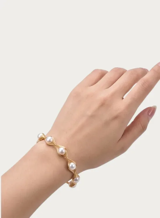 Wire-wrapped Pearl Cuff Bracelet